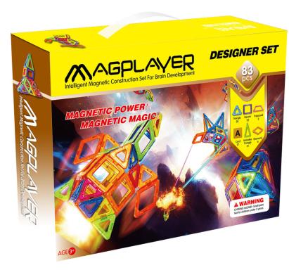 Set de construcție magnetic 3D MAGPLAYER, 83 piese pentru copii 3+ ani