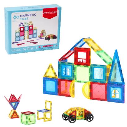 Set construcție magnetic 3D pentru copii, 60 piese, Magplayer