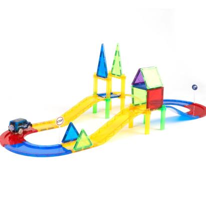 Set construcție magnetic 3D cu circuit și mașinuță, 45 piese