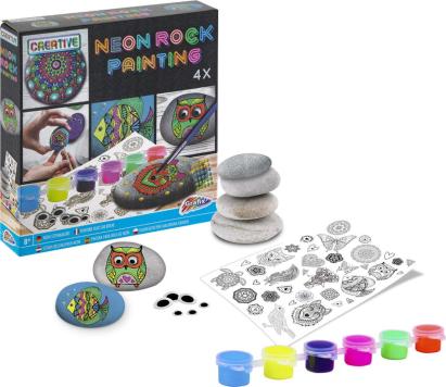 Set creativ pictura pe pietre neon pentru copii, 4 pietre