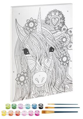 Tablou pe numere cu Unicorn, 12 acuarele si 3 pensule, Grafix