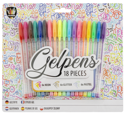 Set 18 pixuri cu gel colorate neon, pastel și glitter pentru desen