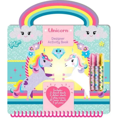 Carte cu activitati cu unicorni, abtibilduri si 3 geluri sclipitoare
