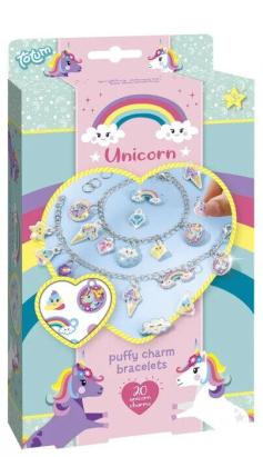 Set creativ bratari cu pandantive Unicorni, 20 accesorii, 3 ani+