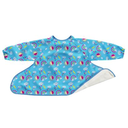 Bavetă impermeabilă cu mâneci lungi pentru bebe, model Norișori pufoși