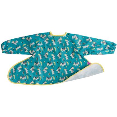 Baveta impermeabila cu maneci lungi pentru bebe, model Zebre vesele