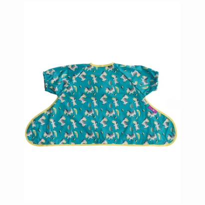 Baveta impermeabila cu maneci scurte si ventuze, model Zebre vesele