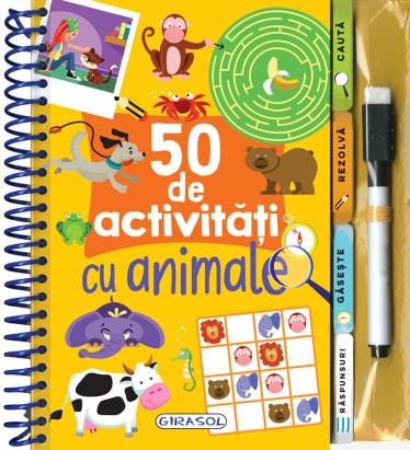 50 de activități cu animale - carte interactivă reutilizabilă pentru copii 5+
