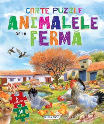 Carte cu 6 puzzle-uri cu animale de la ferma pentru copii 3+