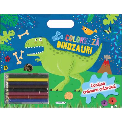 Carte de colorat cu dinozauri pentru copii 3+ cu creioane incluse