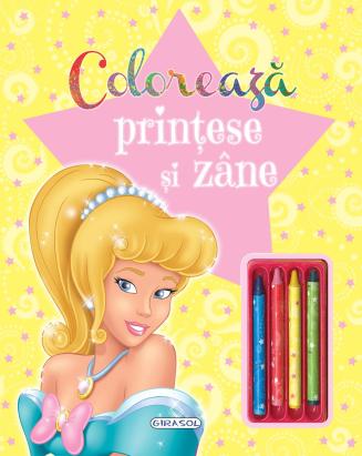 Carte de colorat cu prințese și zâne, 48 pagini, 4 creioane incluse