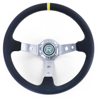 Volan sport dished TIP 2 din piele autentică alu negru 350mm potrivit pentru Momo Sparco Performance AutoTuning