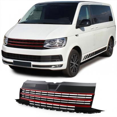 Grilă fără emblemă cu benzi roșii potrivită pentru VW T6 Bus Transporter 15-19 Performance AutoTuning