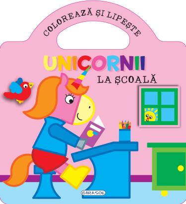 Carte de colorat și abțibilduri Unicornii la școală, 3 ani+