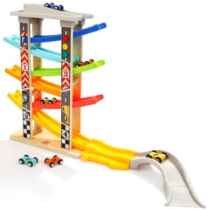 Rampa din lemn cu masinute de curse Topbright, 6 nivele, 18 luni+