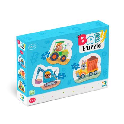 Puzzle bebe 3 in 1 cu mijloace de transport, 2-4 piese, 18 luni+