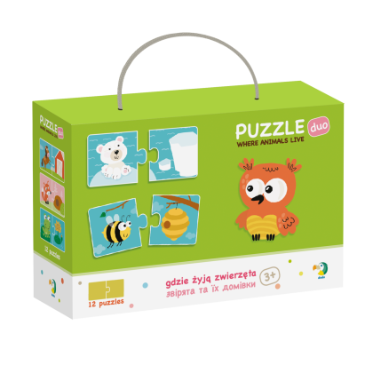 Puzzle educativ pentru copii Dodo - Unde traiesc animalele? 12 seturi din 2 piese