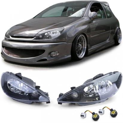 Faruri cu sticlă clară negre H7 H7 + adaptor potrivit pentru Peugeot 206 1998-2008 Performance AutoTuning