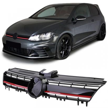 Grilaj radiator performant negru lucios cu detalii roșii, potrivit pentru VW Golf 7 + GTI 12-17 Performance AutoTuning
