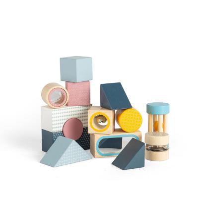 Joc senzorial din lemn cu 14 piese pentru explorare si motricitate fina