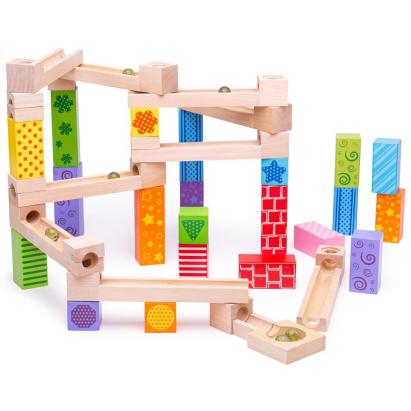 Joc Marble Run din lemn cu 53 piese pentru indemanare, copii 3 ani+