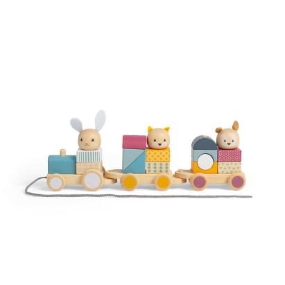 Trenuleț cu forme din lemn 2 în 1 cu animăluțe vesele BigJigs