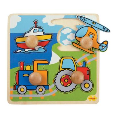 Puzzle din lemn cu manere - 4 mijloace de transport pentru copii 12 luni+