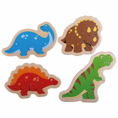 Puzzle din lemn cu dinozauri pentru copii 12 luni+, 4 modele
