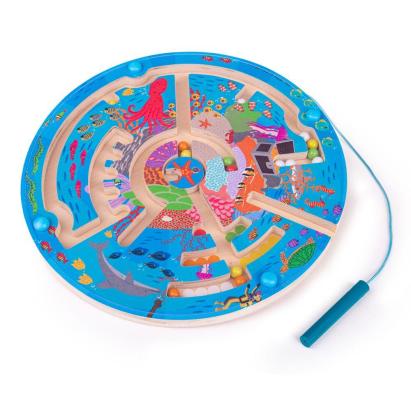 Puzzle labirint magnetic din lemn cu tematica Ocean, 3 ani+