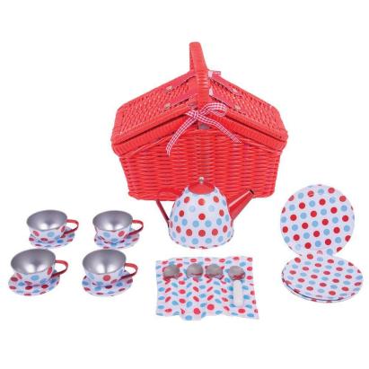 Set de picnic pentru copii cu buline, 19 piese, cos rosu inclus