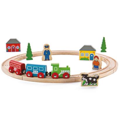Set tren din lemn pentru copii Bigjigs, 19 piese, Primul meu tren