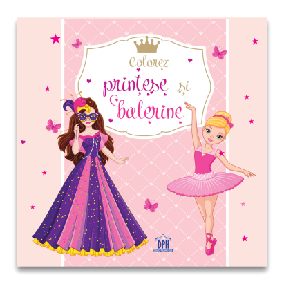 Carte de colorat pentru copii cu printese si balerine, coperta cartonata