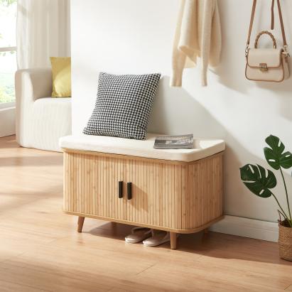 Schuhschrank mit Sitzkissen Tvedestrand 50x80x40 cm Bambus/Beige [en.casa]