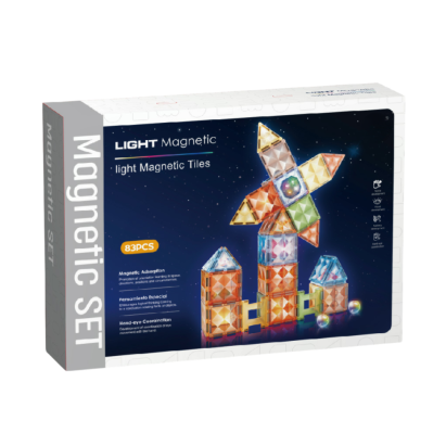 Joc magnetic cu lumini pentru construcții 3D, 83 piese, 7.5 cm