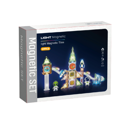 Labirint magnetic cu lumini, tema spațiu, 69 piese, 7,5 cm