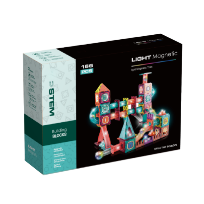 Labirint magnetic cu lumini pentru copii, 166 piese, construcții 3D, 7,5 cm