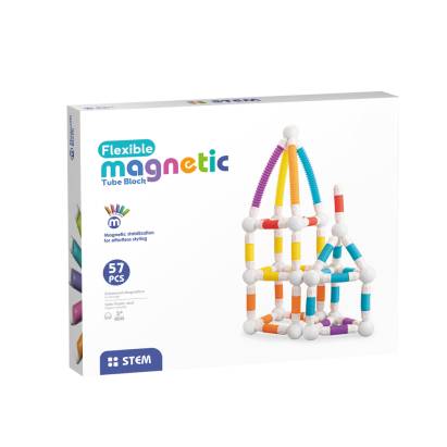 Set de constructie STEM magnetic cu tuburi flexibile, 57 piese