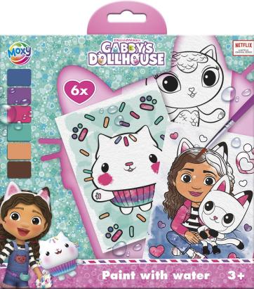 Set pictura cu apa Gabby's Dollhouse cu 6 planse si pensula, 3 ani+