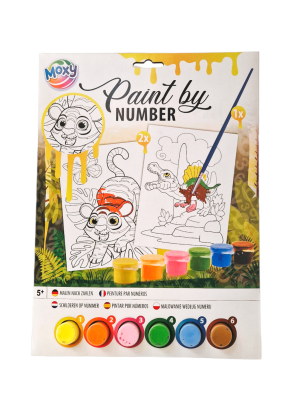 Set pictura pe numere pentru copii cu tigru si dinozaur, 2 planse, 5+