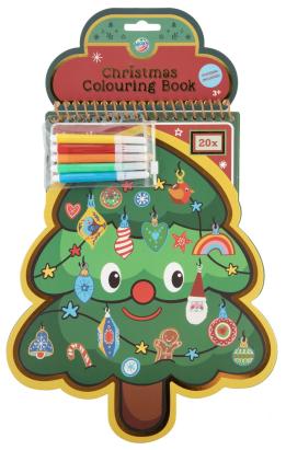 Carte de colorat de Craciun cu carioci, model bradut, 20 pagini, 3+