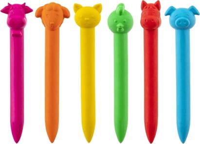 Set 6 creioane colorate din plastic cu animale de ferma pentru copii