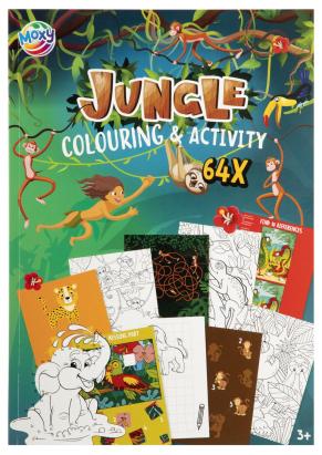 Carte de colorat cu activitati Jungla, 64 pagini, copii 3+