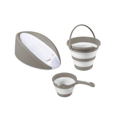 Set baie bebelusi 3 in 1 cu suport anatomic, galeata si cana, gri