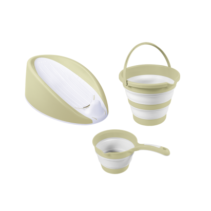 Set baie bebelusi 3 in 1 cu suport anatomic, galeata si cana pliabila verde