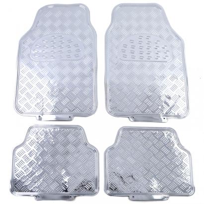 Set de covorașe din cauciuc pentru mașină 4 bucăți Aspect placă de aluminiu Universal Cromat Performance AutoTuning