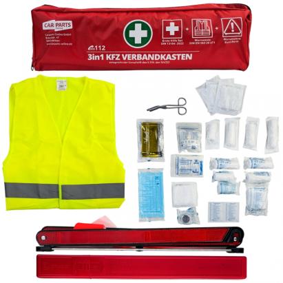 Trusă de prim ajutor auto set 3 în 1 prim ajutor DIN 13164 + vestă de siguranță + triunghi de avertizare Performance AutoTuning