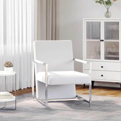 Fotoliu cu picioare cromate, alb, piele ecologică GartenMobel Dekor