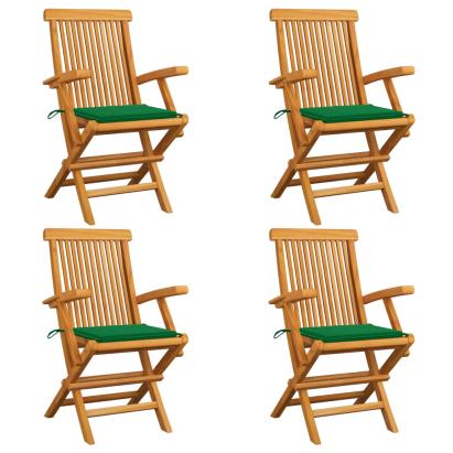 Scaune de grădină cu perne verzi, 4 buc., lemn masiv de tec GartenMobel Dekor