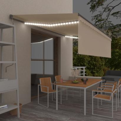 Copertină retractabilă manual cu stor&LED, crem, 5x3 m GartenMobel Dekor