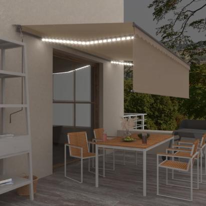 Copertină retractabilă automat stor&LED&senzor vânt crem 5x3m GartenMobel Dekor